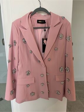 Fashion Nova Pink Crystal-Embellished Blazer & Pant Set